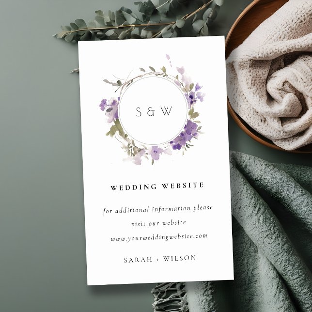 Chic Meadow Lilac Floral Wreath Wedding Website Begleitkarte (Von Creator hochgeladen)