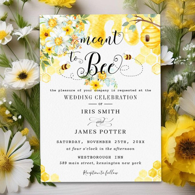 Chic Meant to Bee Yellow Floral Honey Bees Wedding Einladung (Von Creator hochgeladen)