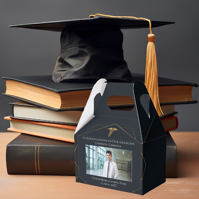 Chic Medical School Foto Black Graduation Party Geschenkschachtel (Von Creator hochgeladen)