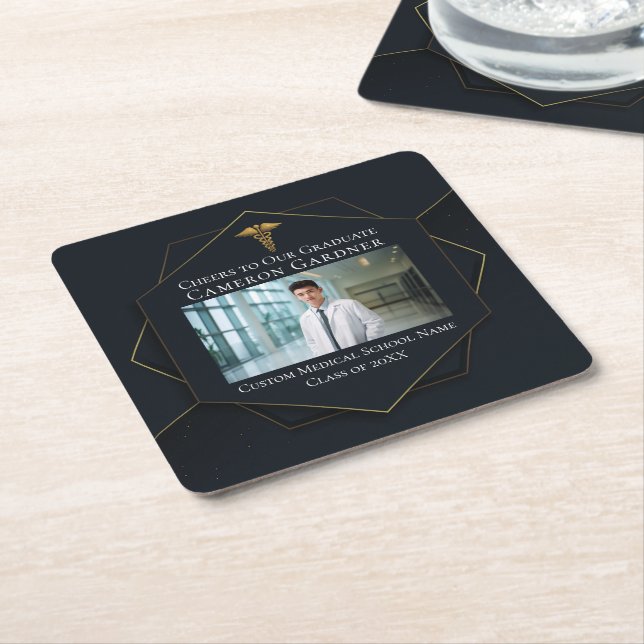 Chic Medical School Foto Black Graduation Party Rechteckiger Pappuntersetzer (angewinkelt)