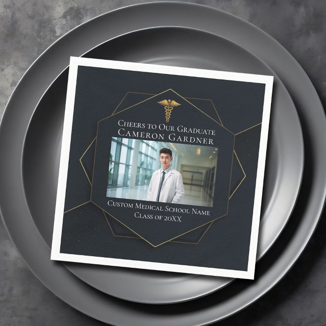 Chic Medical School Foto Black Graduation Party Serviette (Von Creator hochgeladen)