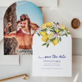 Chic mediterranes Foto Hochzeit Retten Sie das Dat Einladung
