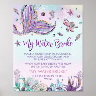 Chic Mermaid Schwanz Baby Dusche Mein Wasser Broke Poster