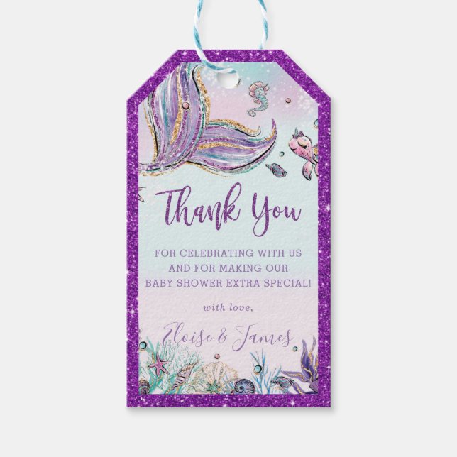 Chic Mermaid Schwanz Baby Dusche Vielen Dank für I Geschenkanhänger (Vorderseite)