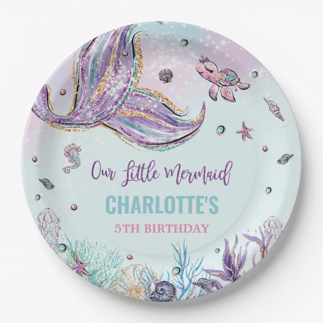 Chic Mermaid Schwanz Under Sea Girl Birthday Pappteller (Vorderseite)