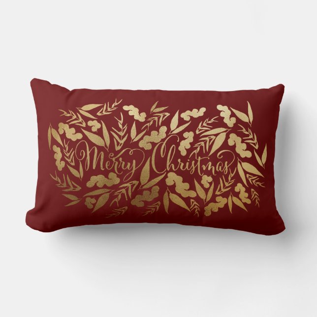 Chic Merry Christmas Gold Burgundy Eukalyptus Lendenkissen (Vorderseite)