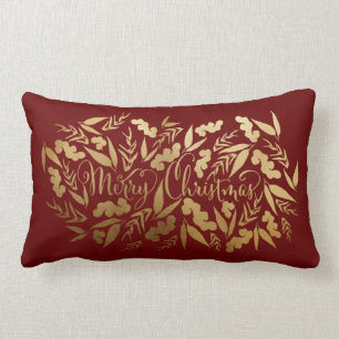 Chic Merry Christmas Gold Burgundy Eukalyptus Lendenkissen