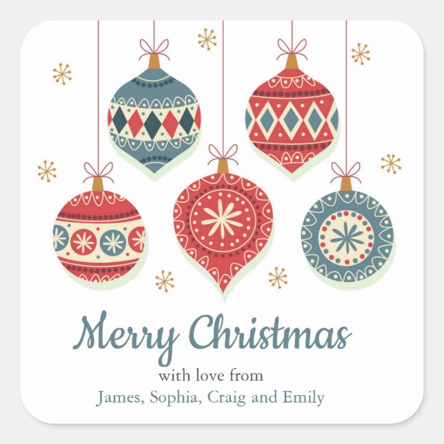 Chic Merry Christmas Ornaments Personalisiert Quadratischer Aufkleber (Vorderseite)