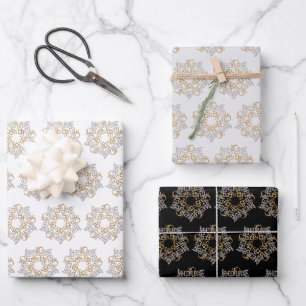 Chic Merry Christmas Star Art, Muster Gold Silber Geschenkpapier Set