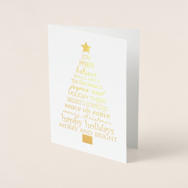 Chic Merry Christmas Tree Words Folienkarte (Vorderseite)