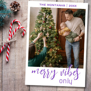 Chic Merry Vibes Only Family Foto Deep Amethyst Feiertagskarte