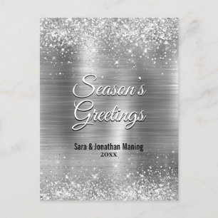 Chic Metal Silber Glitzer Weihnachten neues Jahr Postkarte