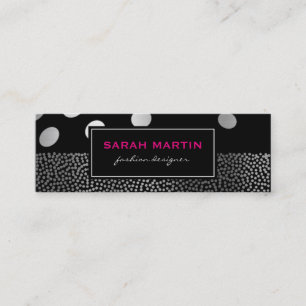 Chic Metallic Dots Pattern Black Label Mini Visitenkarte