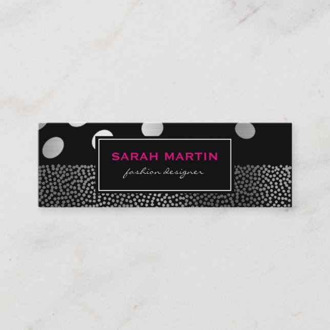 Chic Metallic Dots Pattern Black Label Mini Visitenkarte (Vorderseite)