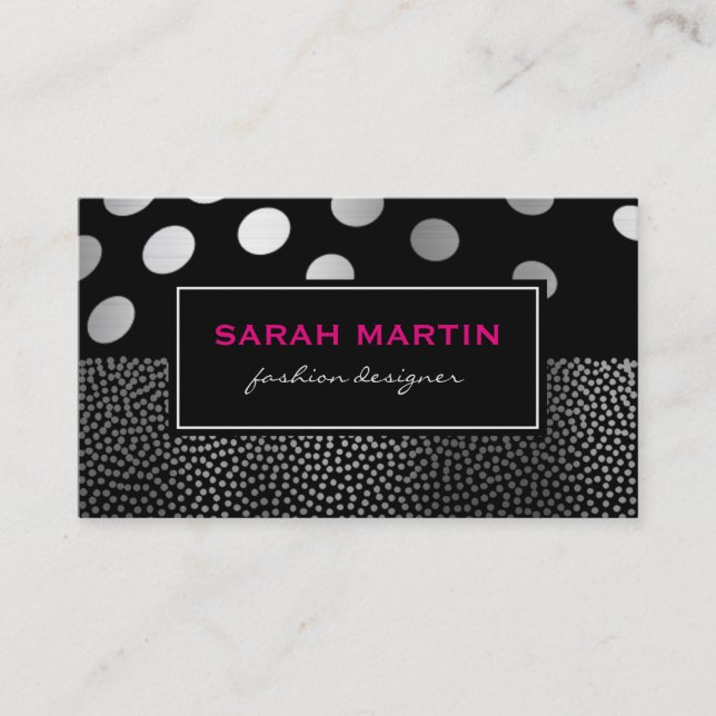 Chic Metallic Dots Pattern Black Label Visitenkarte (Vorderseite)