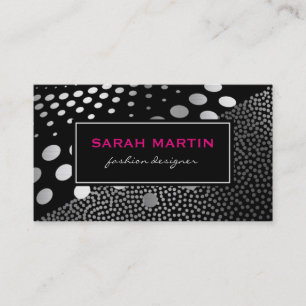 Chic Metallic Dots Pattern Black Label Visitenkarte