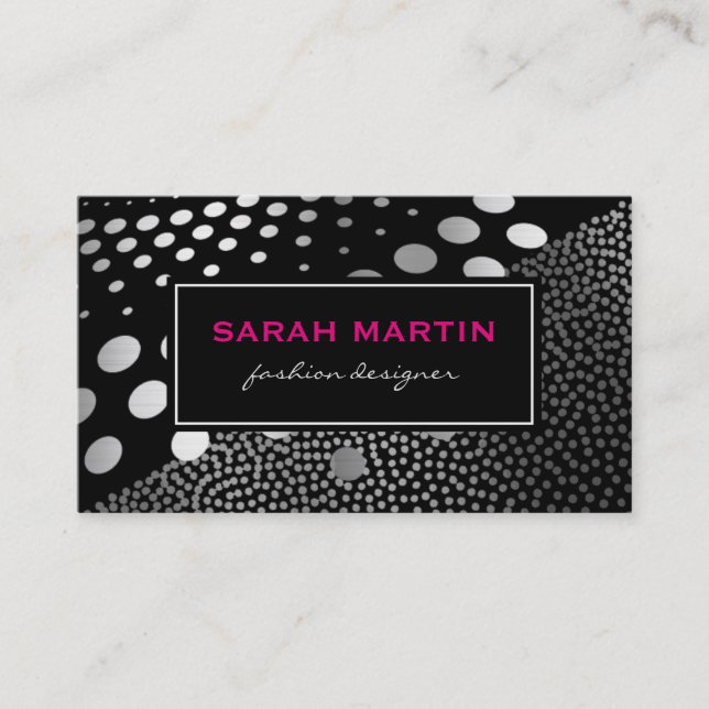 Chic Metallic Dots Pattern Black Label Visitenkarte (Vorderseite)