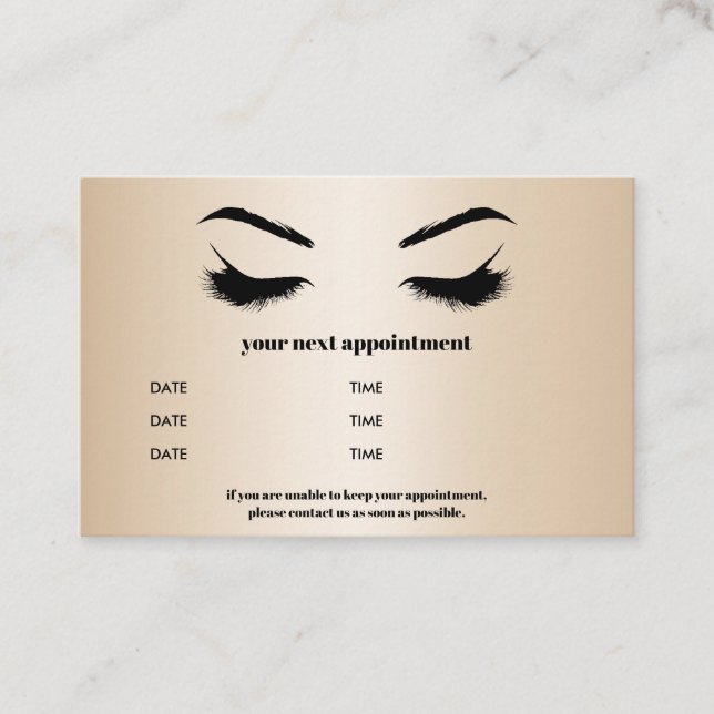 Chic Metallic gold Browbar Eyelash Luxus Visitenkarte (Vorderseite)