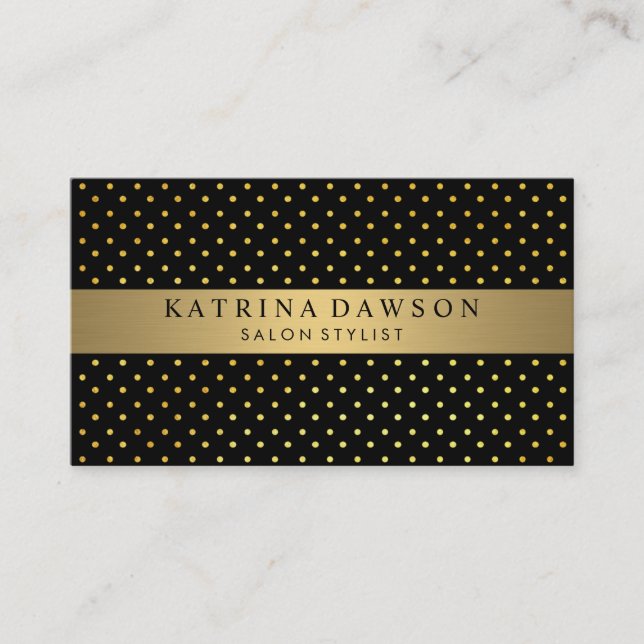 Chic Metallic Gold mit Polka Dots Visitenkarte (Vorderseite)