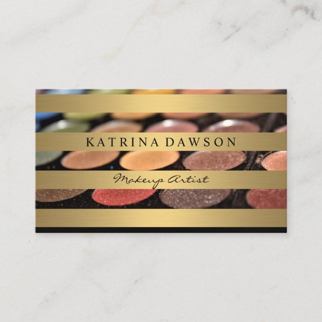 Chic Metallic Gold Streifen Makeup Palette Visitenkarte (Vorderseite)
