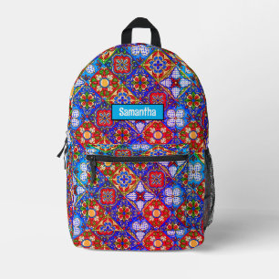 Chic Mexican Talavera Blue lila Fliesen Monogramm Bedruckter Rucksack