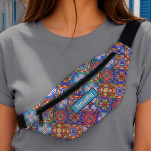 Chic mexikanische Talavera blaue violette Fliesen Bauchtasche