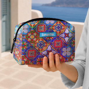 Chic mexikanische Talavera blaue violette Fliesen Waschbeutel