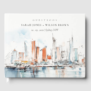 Chic Miami Florida Skyline Watercolor Wedding Gästebuch