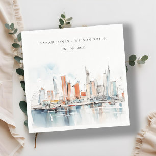 Chic Miami Florida Skyline Watercolor Wedding Serviette