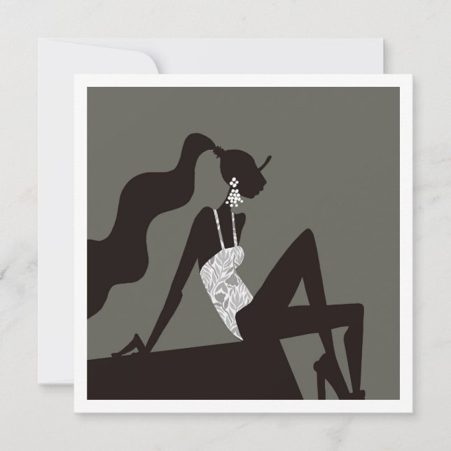 Chic mignight Summer PoolParty FashionIllustration Einladung (Vorderseite)