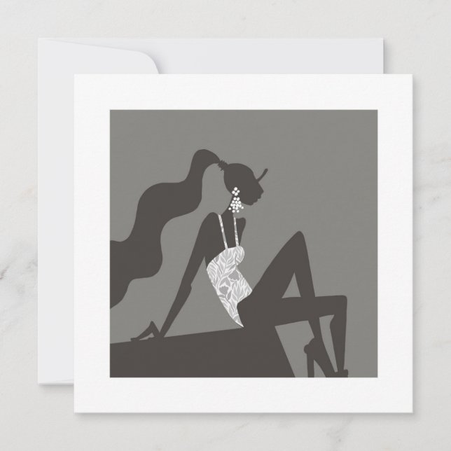 Chic mignight Summer PoolParty FashionIllustration Einladung (Vorderseite)