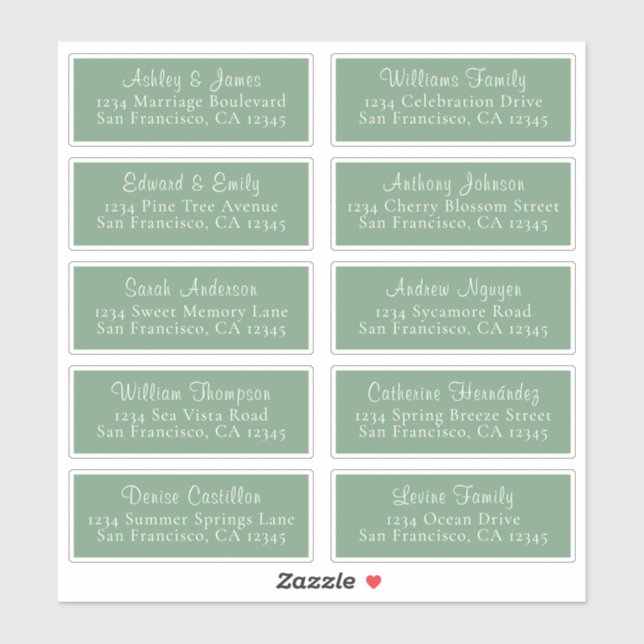 Chic Mineral Green Wedding Guest Address Labels (Blatt)