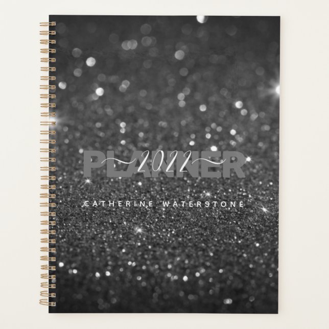 Chic Minimal Black Glitzer Planer (Vorderseite)