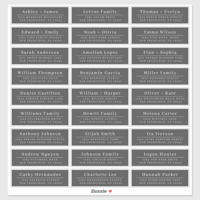 Chic Minimal Black Wedding Guest Address Labels (Blatt)