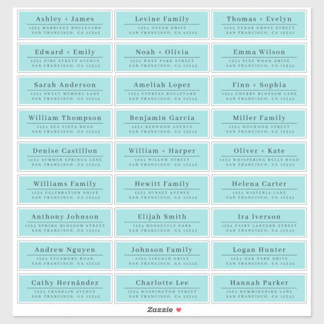 Chic Minimal Blue Wedding Guest Address Labels (Blatt)