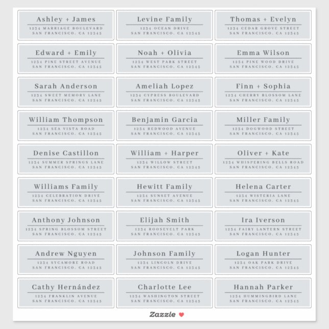 Chic Minimal Blue Wedding Guest Address Labels (Blatt)