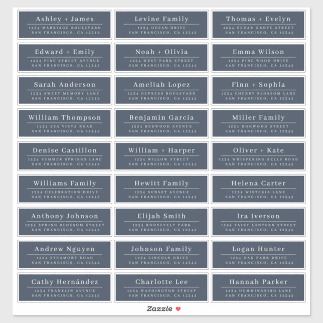 Chic Minimal Blue Wedding Guest Address Labels (Blatt)