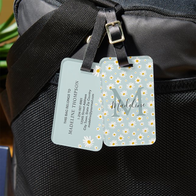 Chic Minimal Daisy Türkis Schrift Monogramm Gepäckanhänger (Von Creator hochgeladen)