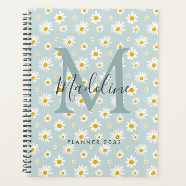 Chic Minimal Daisy Türkis Schrift Monogramm Planer (Vorderseite)