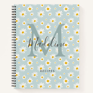 Chic Minimal Daisy Türkis Schrift Monogramm Rezept Notizbuch