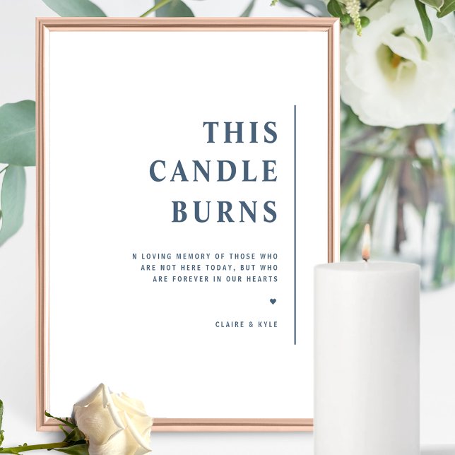 Chic Minimal dieser Kerze Burns Blue Wedding Sign Poster (Von Creator hochgeladen)