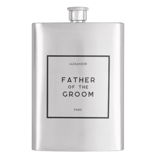 Chic Minimal Französisch monochrome Vater der Groo Flachmann (Vorderseite)