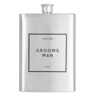 Chic Minimal French Black & White Trauzeuge Name Flachmann