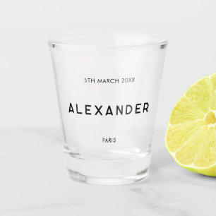 Chic Minimal French Black & White Trauzeuge Name Schnapsglas