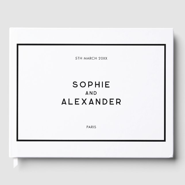 Chic Minimal French Black & White Wedding Memento Gästebuch (Vorderseite)