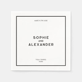 Chic Minimal French Black & White Wedding Serviette