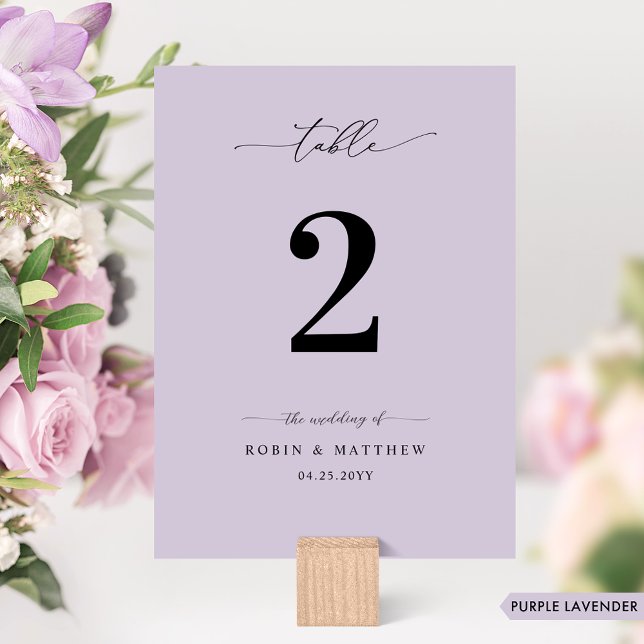 Chic, Minimal Lavender Lila Hochzeit Tischnummer (Von Creator hochgeladen)