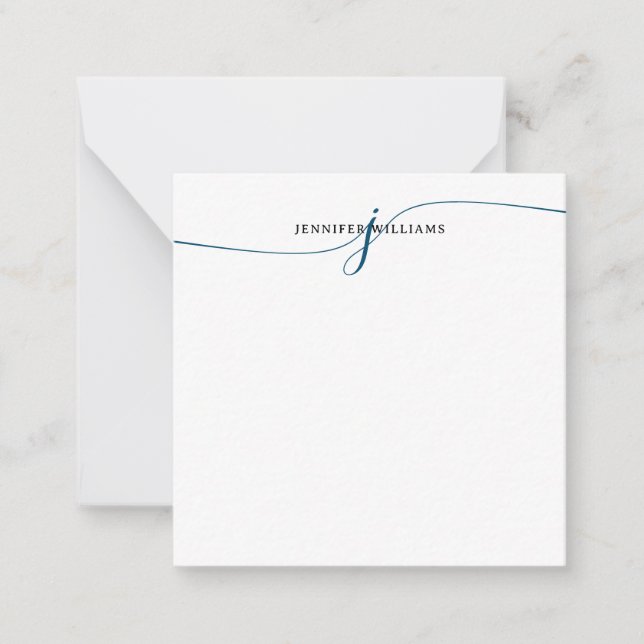 Chic Minimal Navy Blue Script Monogram Mitteilungskarte (Vorderseite)