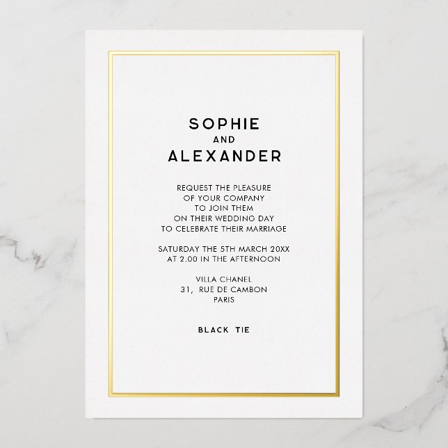 Chic Minimal Pariser Goldbrasse Hochzeit Folieneinladung (Vorderseite)
