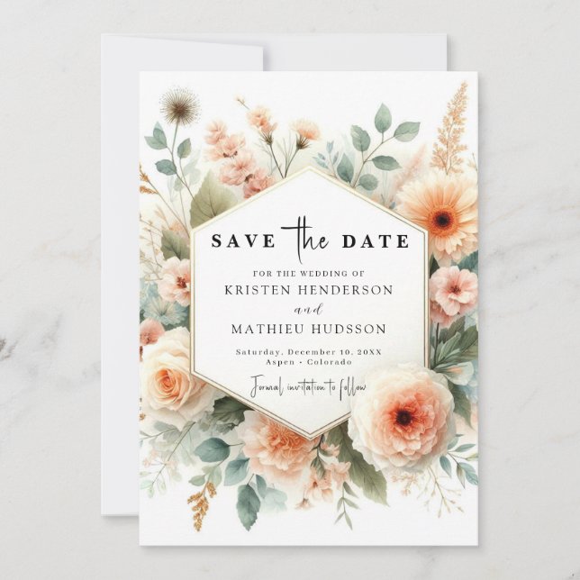 Chic Minimal Peach Wedding Save The Date (Vorderseite)